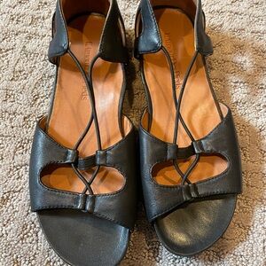 L’Amour Black Leather Sandals